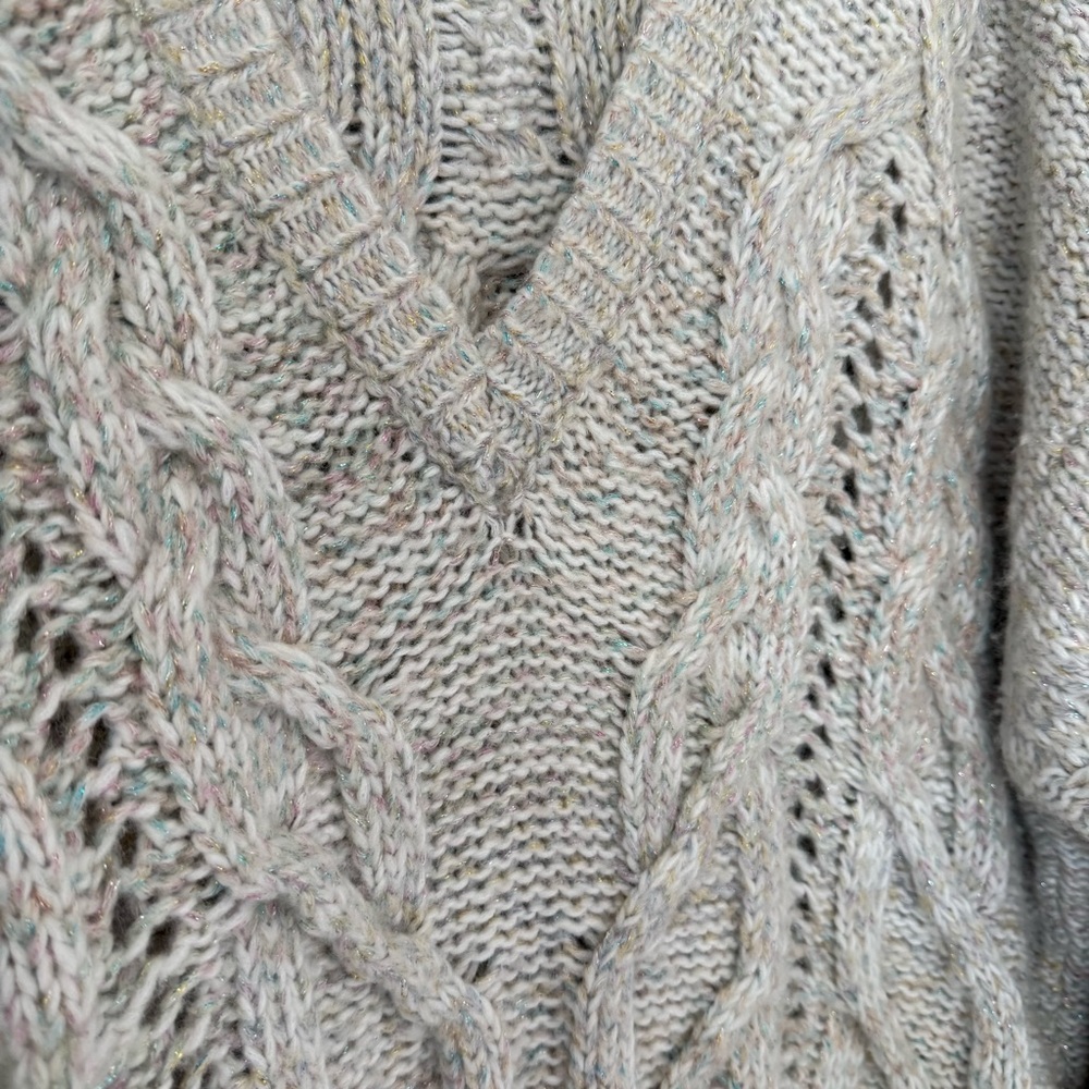 Anthropologie V- Neck Drama Rainbow Metallic Cable Knit Sweater - Picture 7 of 11